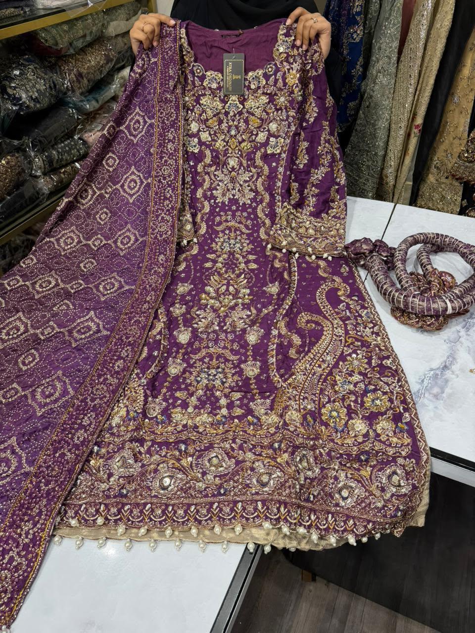 Purple Heavy Embroidered Suit