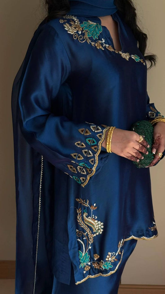 Navy Blue Embroidered Suit