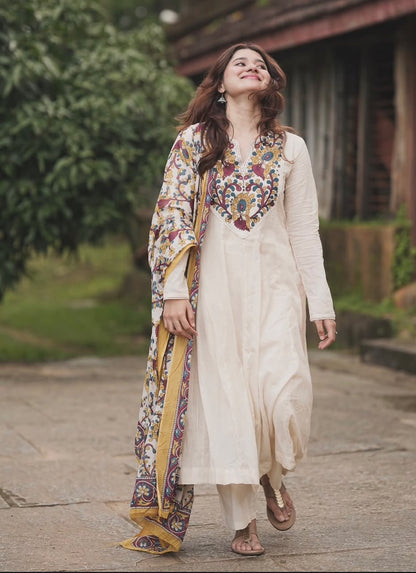 Beautiful cotton fabric full sleeves anarkali pattern 3pc suit