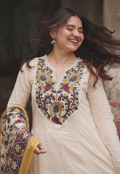 Beautiful cotton fabric full sleeves anarkali pattern 3pc suit