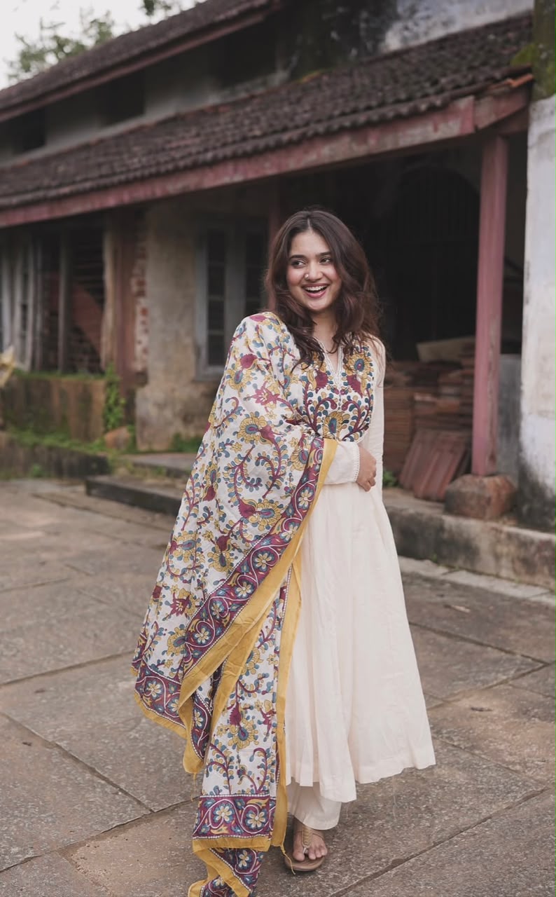 Beautiful cotton fabric full sleeves anarkali pattern 3pc suit