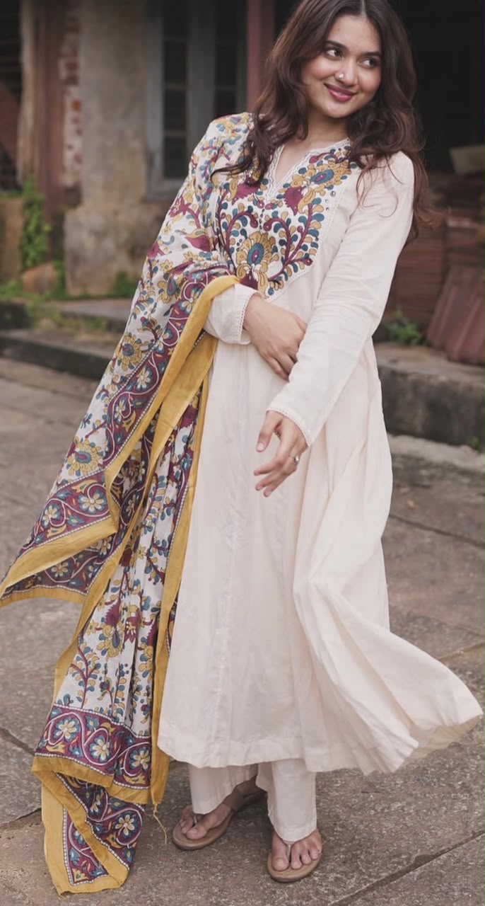 Beautiful cotton fabric full sleeves anarkali pattern 3pc suit
