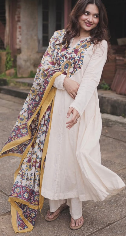 Beautiful cotton fabric full sleeves anarkali pattern 3pc suit
