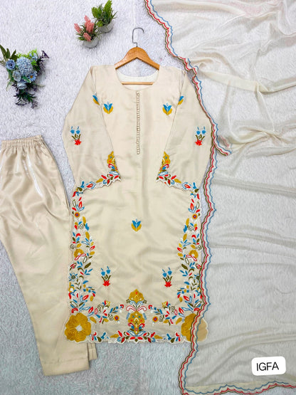 Cream Embroidered Suit