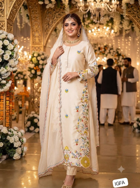 Cream Embroidered Suit